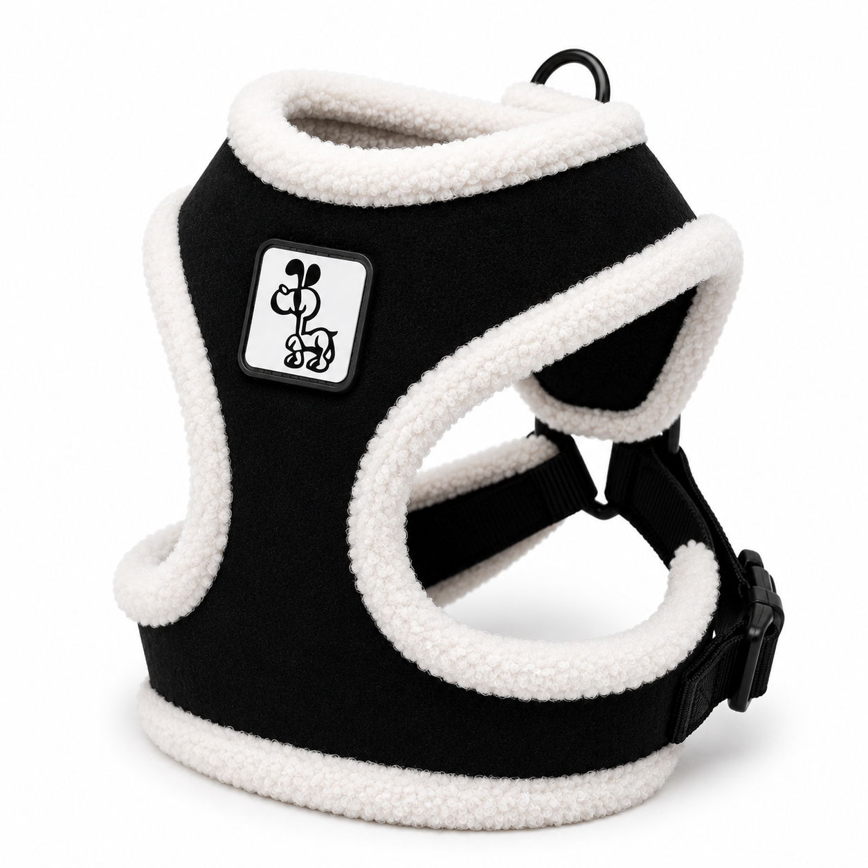 Black and White Fleece Dog Harness with Adjustable Straps & Cozy Padded Design
