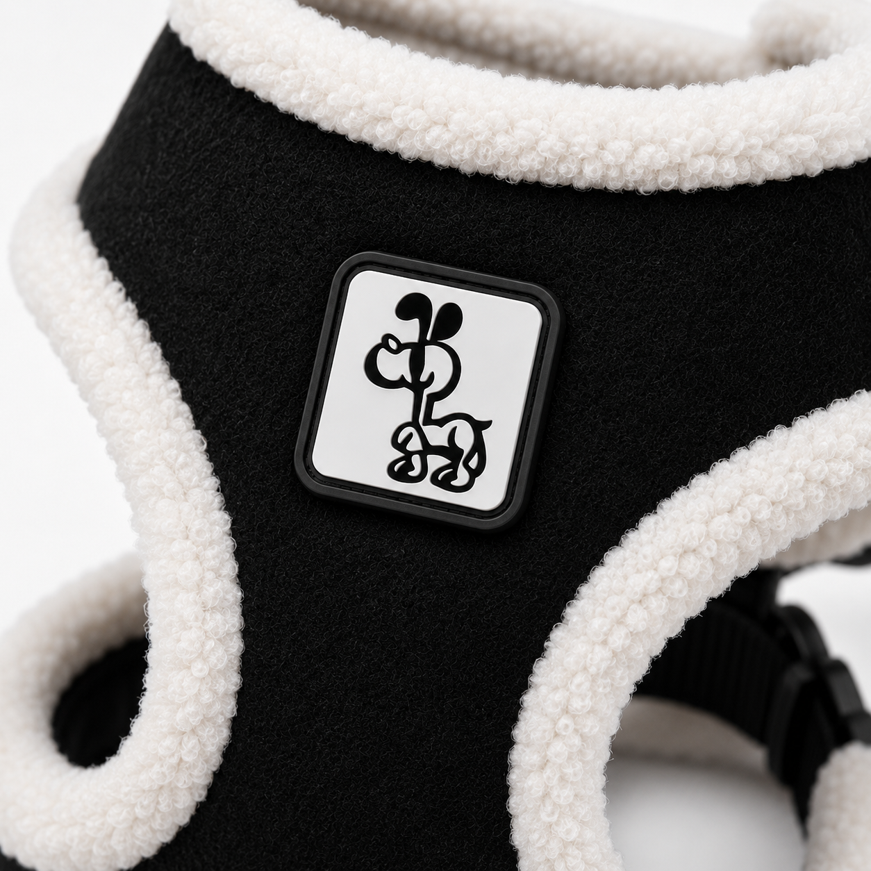 Black and White Fleece Dog Harness with Adjustable Straps & Cozy Padded Design