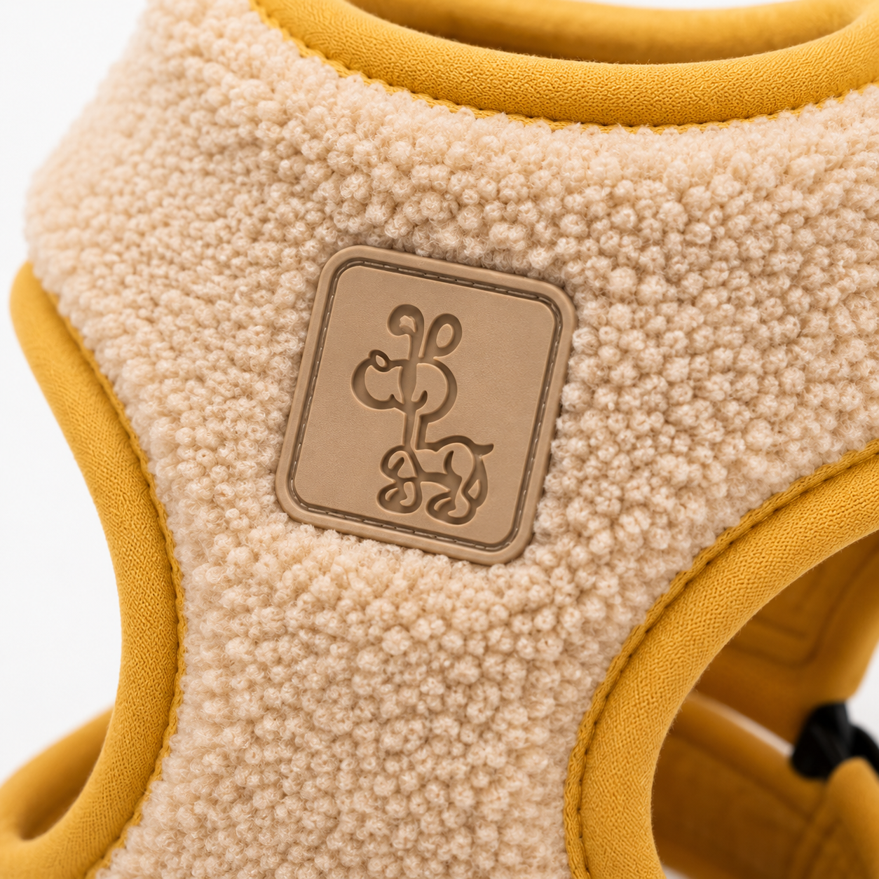 Beige and Yellow Fleece Dog Harness with Adjustable Straps & Cozy Padded Design