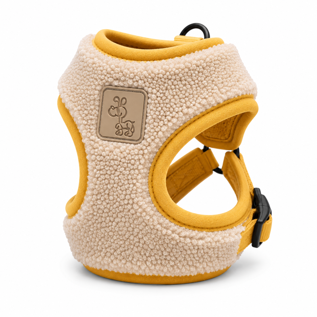 Beige and Yellow Fleece Dog Harness with Adjustable Straps & Cozy Padded Design