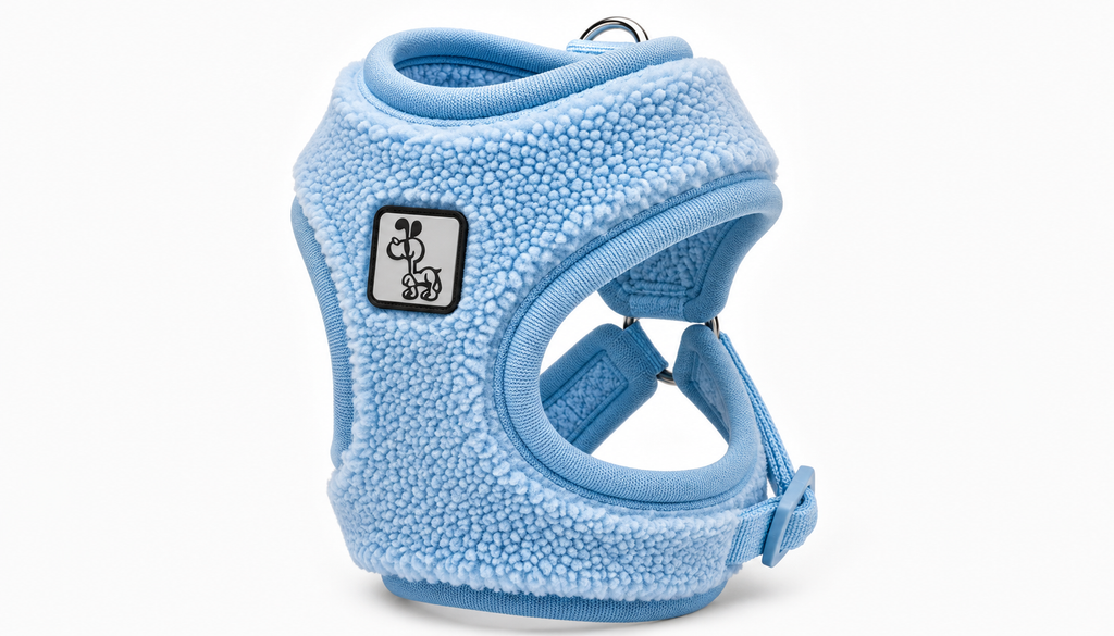 Light Blue Fleece Dog Harness with Adjustable Straps & Cozy Padded Design
