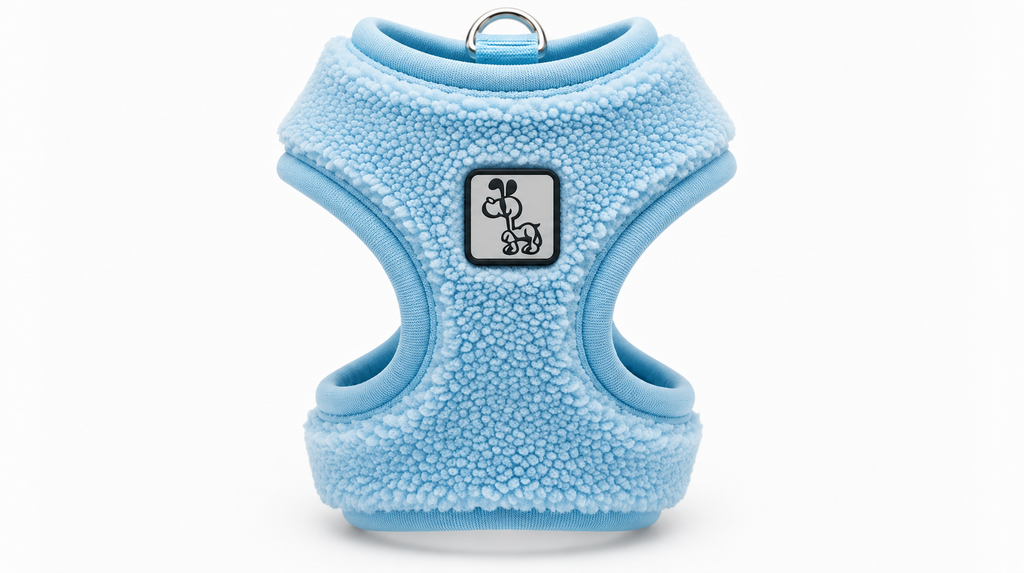 Light Blue Fleece Dog Harness with Adjustable Straps & Cozy Padded Design
