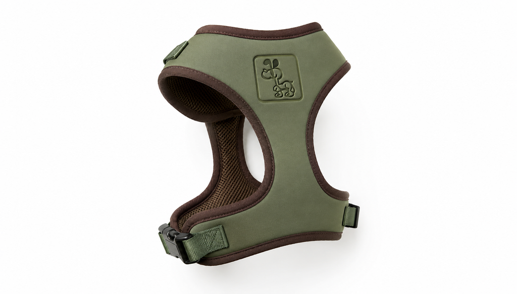 Green and Brown Dog Harness with Adjustable Straps & Comfortable Padded Design