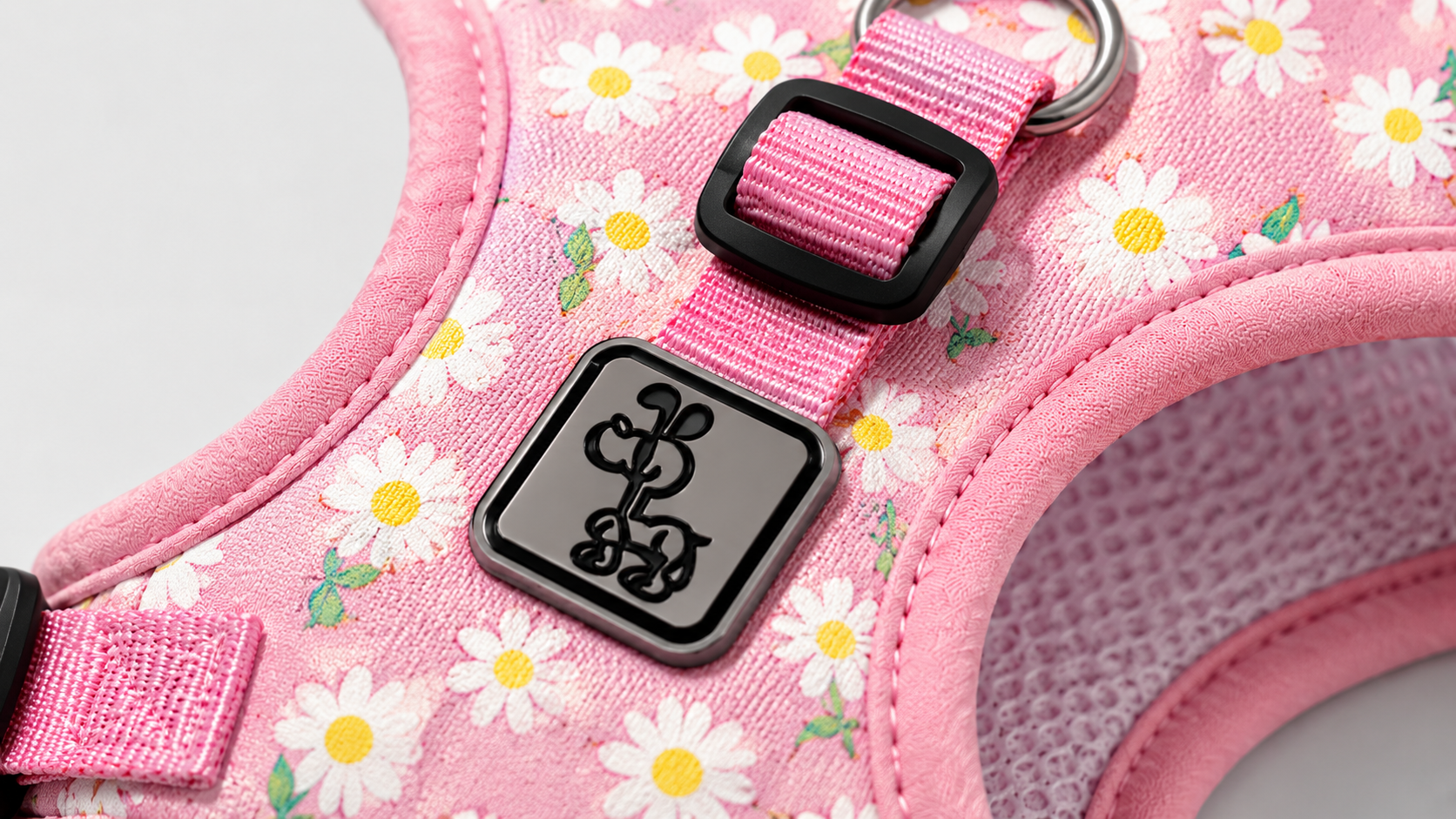 Pink Floral Dog Harness with Adjustable Straps & Breathable Mesh Design